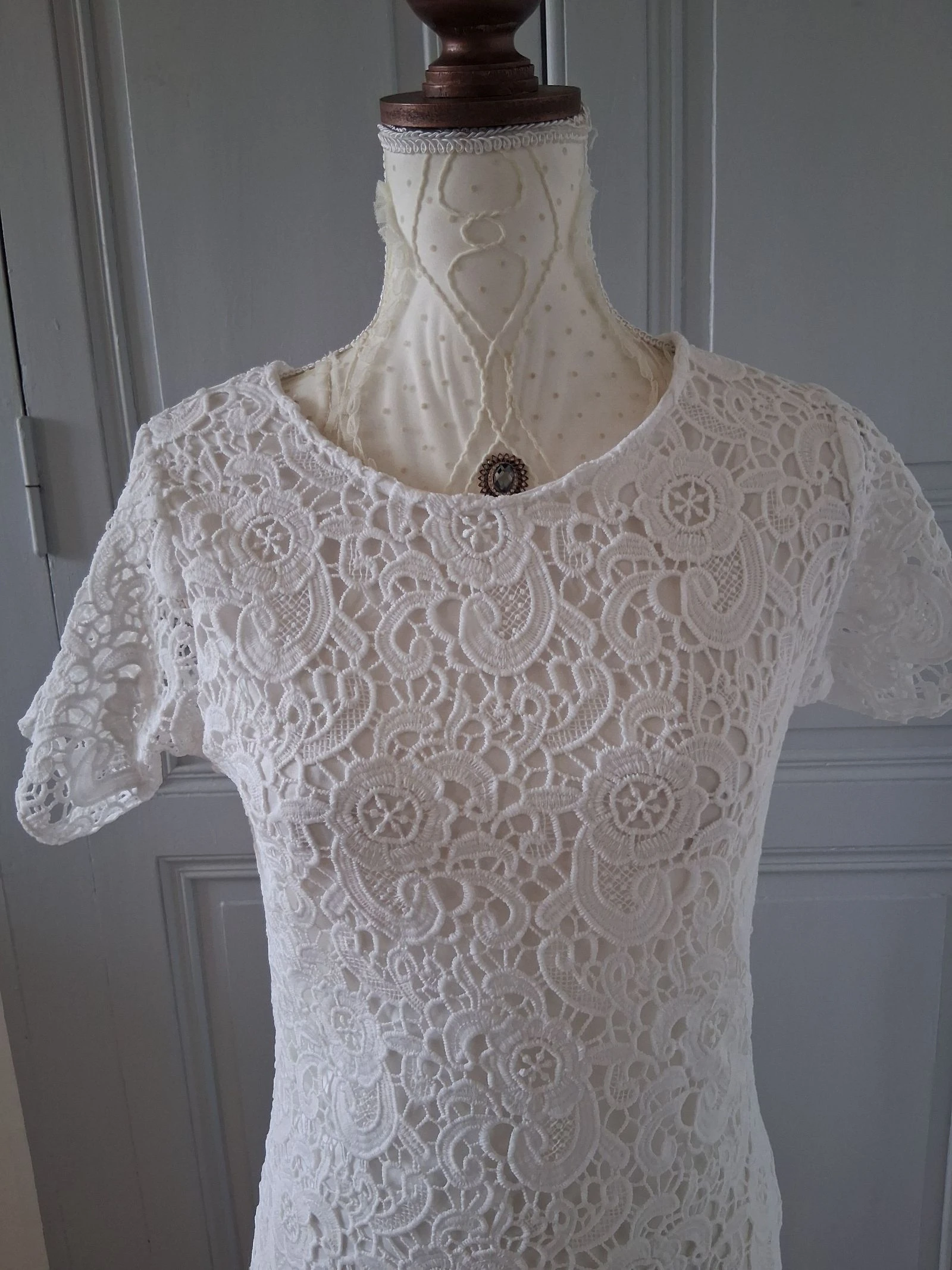 Vestido blanco de encaje guipú Blanc du Nil - Talla 36 – photo 3